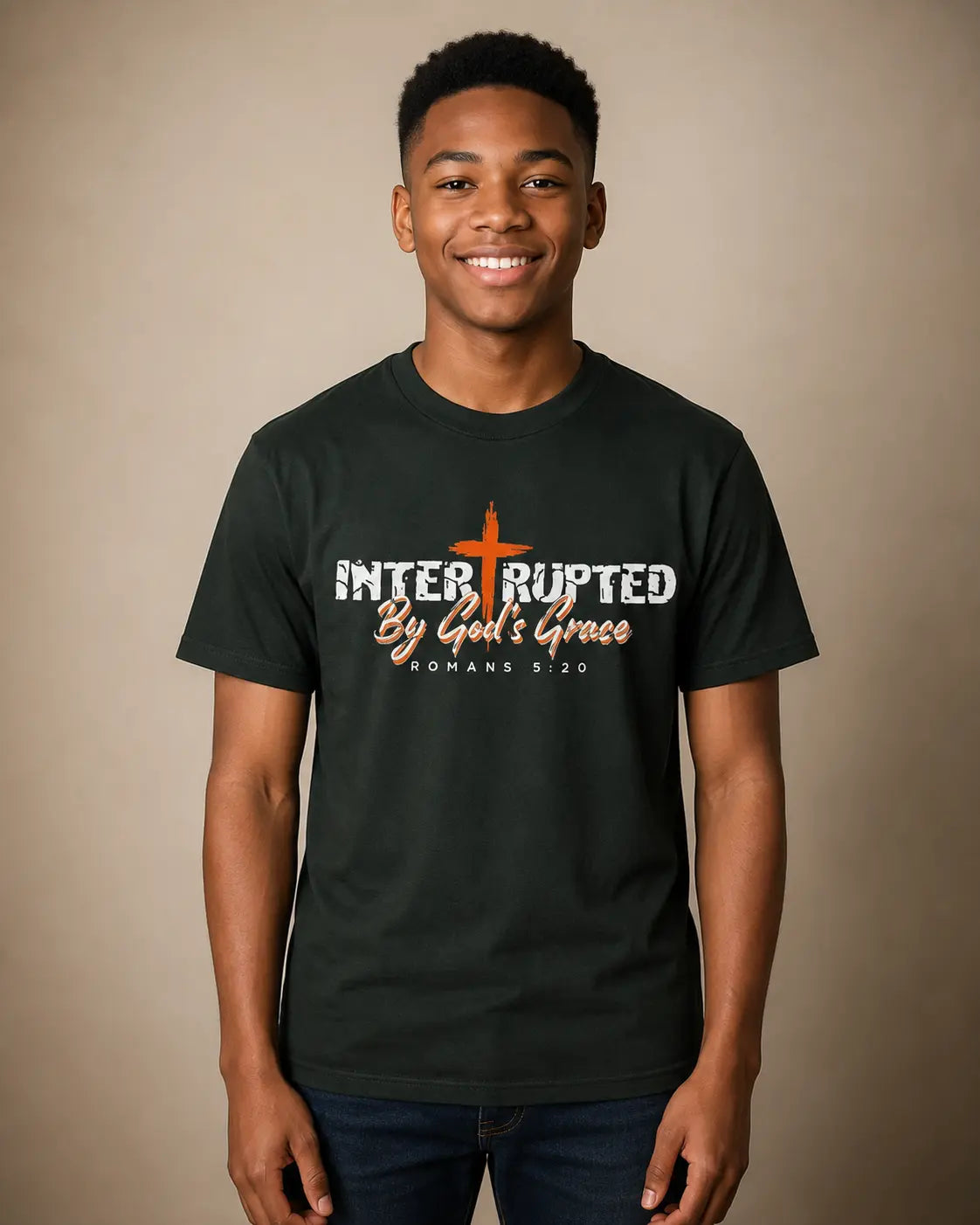 Interrupted by God's Grace T-Shirt in Hunter Green